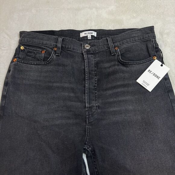 Re/Done 70s Stove Pipe High Rise Jeans Black Ankle Raw Hem NWT Sz 32 / 14 - Picture 6 of 16